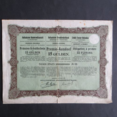 Wertpapier Schuldschein Niederlande Holländische Bodenkreditanstalt 15 Gulden