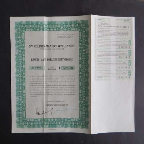 Wertpapier Share Aktie Niederlande N.V. Cultuur Maatschappij Lawoe Amsterdam