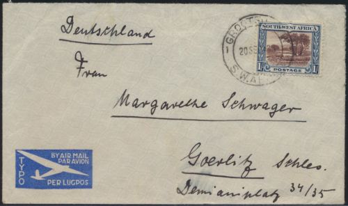 Brief Namibia Luftpost EF 152 Grootfontein nach Görlitz