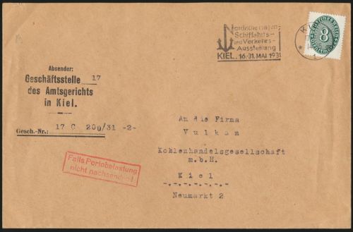 Reich Brief EF Dienst 116 Maschst. Kiel Nordische Hafen Schiffahrts + Verkehr