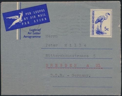 Südwestafrika Namibia Ganzsache Vögel Luftbrief Aerogramme Luderitz Dresden