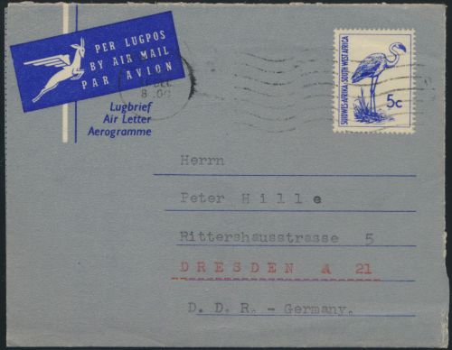 Südwestafrika Namibia Ganzsache Vögel Luftbrief Aerogramme Luderitz Dresden