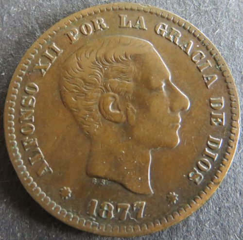 Münze Spanien 5 Centimos 1877 Schön: 161 vzgl.