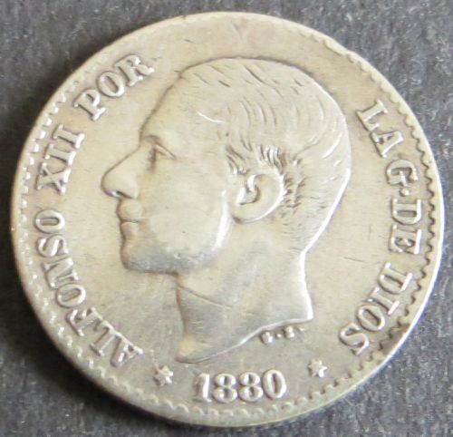 Münze Spanien Alfonso XII 50 Centimos 1880 vzgl. Schön: 163