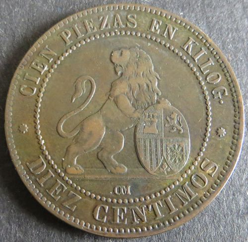 Münze Spanien Provisorische Regierung 10 Centimos 1870 ss Schön: 143
