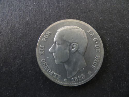 Münze Spanien Alfonso XII 1 Peseta 1885 Silber ss Schön: 164