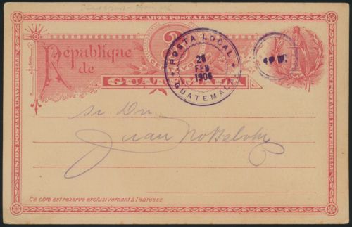 Guatemala Ganzsache 3c red Stadtpost Stempel private postal stationery local