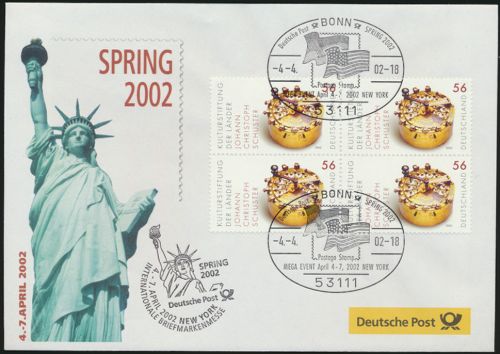 Motiv Philatelie Bund Brief Viererblock 2243 Kulturstiftung New York Messe