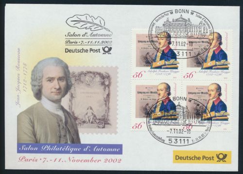 Motiv Philatelie Bund Brief Viererblock 2241 Ausstellung Paris Frankreich