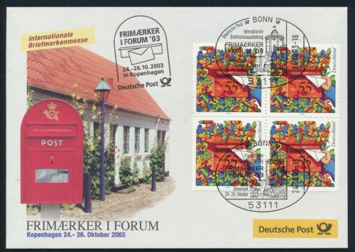 Motiv Philatelie Bund Brief Viererblock 2368 Post Ausstellung Kopenhagen Dänemar