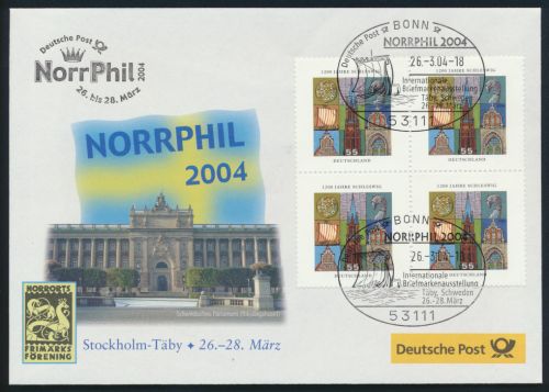 Motiv Philatelie Bund Brief Viererblock 2377 Schleswig Ausstellung Schweden