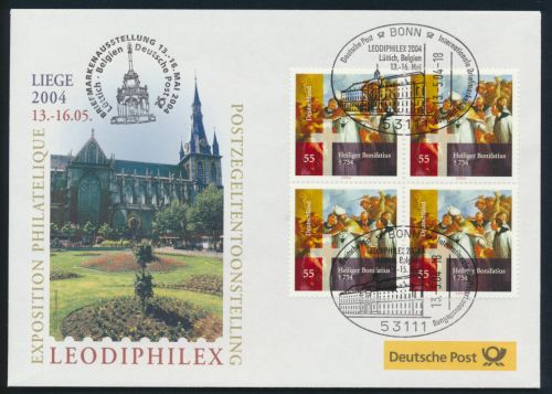 Motiv Philatelie Bund Brief Viererblock 2401 Ausstellung Liege Belgien