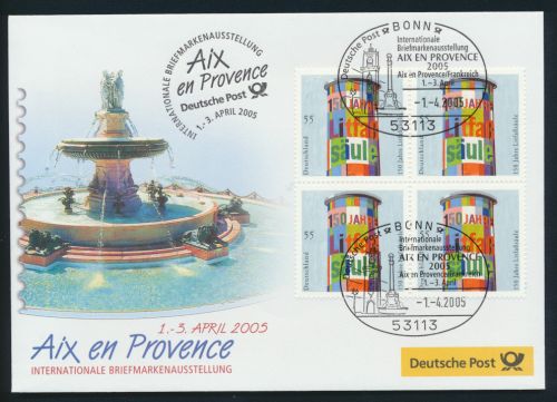 Motiv Philatelie Bund Brief Viererblock 2444 Litfaßsäule Aix en Provence Frankre