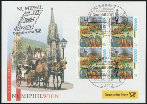 Motiv Philatelie Bund Brief Viererblock 2494 Tradition Numiphil Österreich Wien