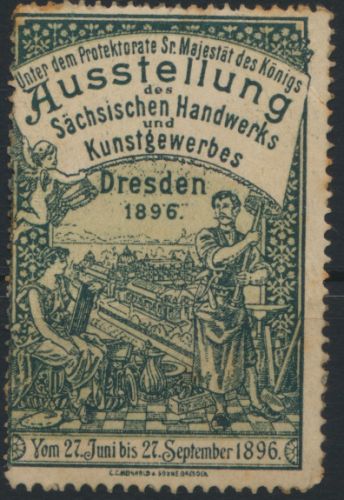 Sachsen Vignette Dresden Handwerk Ausstellung Protektorat Sr Majestät des Königs