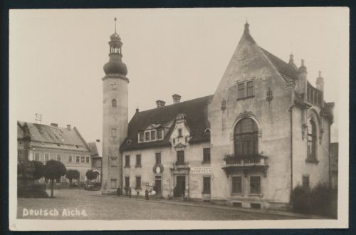 Ansichtskarte Deutsch Aicha Geschäft Passanten Český Dub Sudeten Tschechien