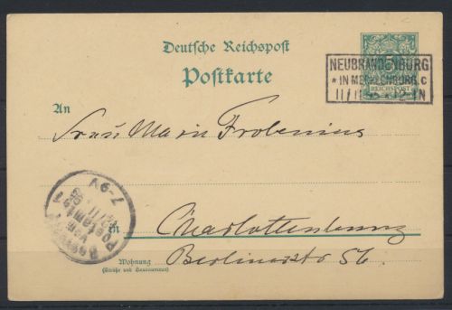 Deutsches Reich Ganzsache R3 Neubrandenburg Mecklenburg nach Charlottenburg