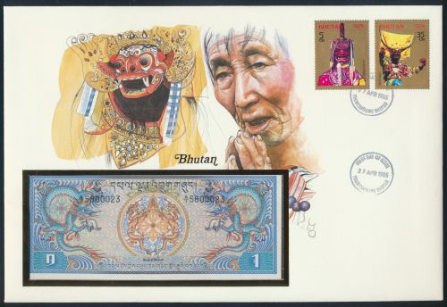 Geldschein Banknote Banknotenbrief Bhutan 1985 schön und exotisches Motiv