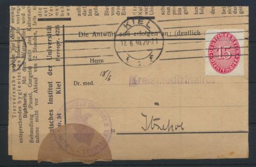 Deutsches Reich Schleswig Brief EF Dienst 118 Kiel Itzehoe Medizin Hygienisches