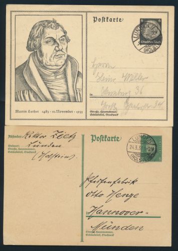 Deutsches Reich 2 Ganzsachen P 181 I und 224 ab Lunden Schleswig Holstein