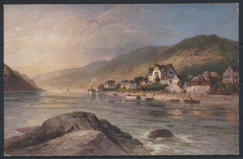 Ansichtskarte Assmannshausen Hessen Künstlerhelm zur Krone Rhein ungelaufen