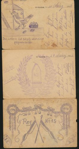 11 Feldpost Ansichtskarten Regiment 15 alle handgemalt I. Weltkrieg nach Essen