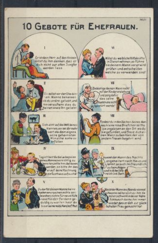 Ansichtskarte Humor Scherzkarte handcoloriert 10 Gebote für Ehefrauen