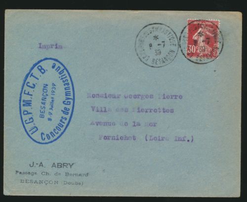 Frankreich Brief Motiv Sport 1939