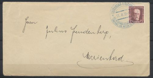 Sport Tschechoslowakei Brief mit SST Motiv Wintersport Ski 1935