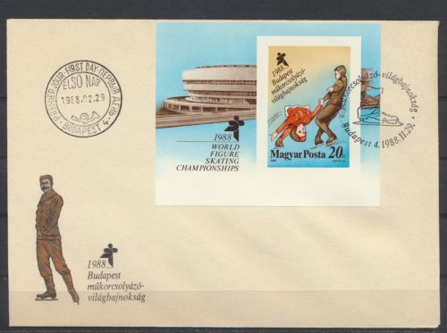 Sport Ungarn Brief Motiv Wintersport Eislaufen mit Block Budapest 1988