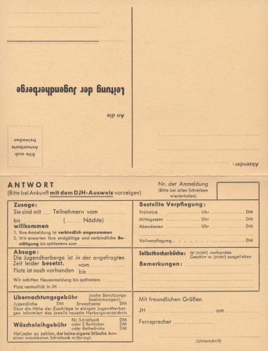 Jugendherberge alte Anmeldung als 4-seitige Klappkarte Schule Lehrer