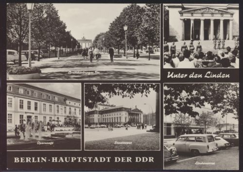 Ansichtskarte Berlin Hauptstadt der DDR mit Brandenburger Tor Operncafe Oper