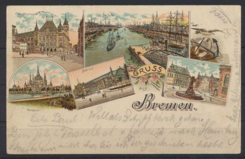 Ansichtskarte Litho Bremen Gericht Bahnhof Markt Hafen 1901 nach Bautzen