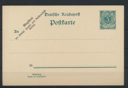 Dt. Reich Ganzsache Zudruck Magistrat der königl. Haupt -u. Residenzstadt Berlin