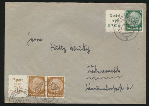 Deutsche Reich Brief Zusammendrucke Dresden 23.10.1941