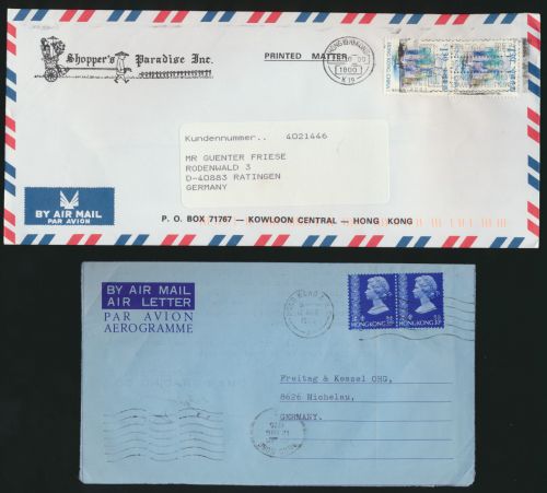 Hong Kong Asien 8 Briefe + 1 Ansichtskarte 8 letters and 1 pictures postcard