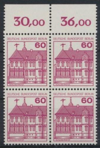 Berlin Burgen & Schlösser 611A Karmin Oberrand Viererblock Luxus postfrisch