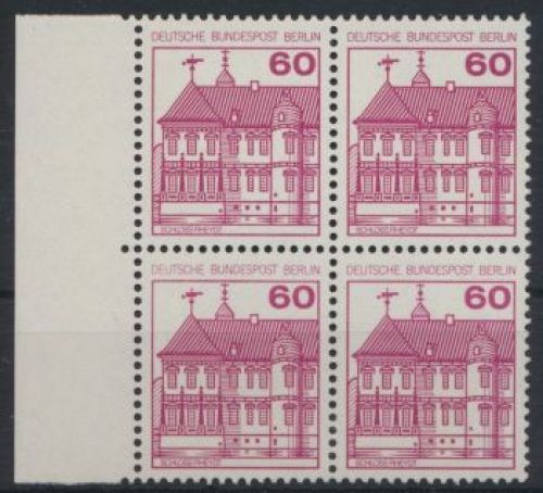 Berlin Burgen & Schlösser 611A Karmin Rand Viererblock links Luxus postfrisch