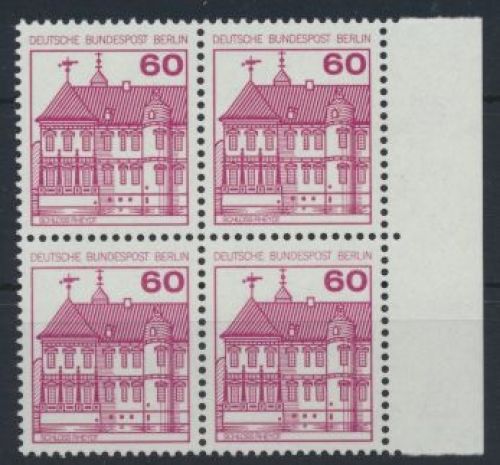Berlin Burgen & Schlösser 611A Karmin Rand Viererblock rechts Luxus postfrisch