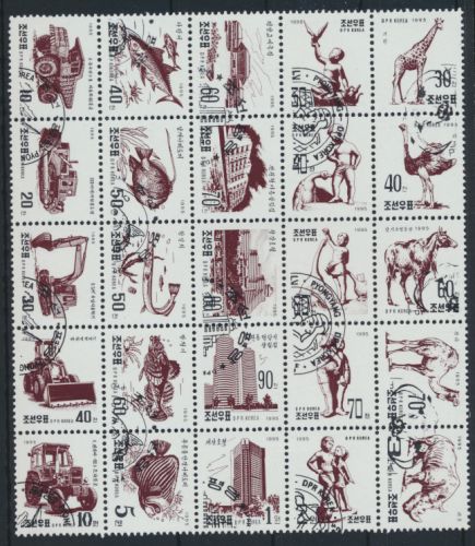 Korea Kleinbogen Tiere Fische Fahrzeuge Skulptuten 25er Block ex 3765-3793