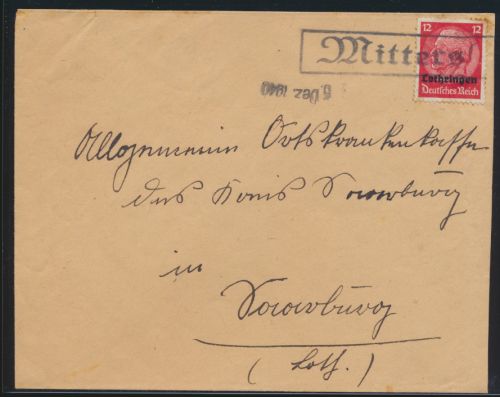 Deutsche Besetzunug II Weltkrieg Aufdruck Lothringen R1 Mittersheim Frankreich