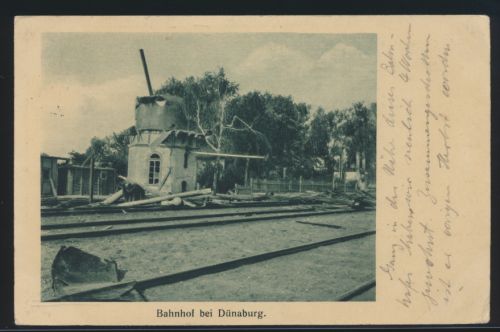 Ansichtskarte Dünaburg Bahnhof Daugavpils Lettland R3 Feldpost n. Hastenstein