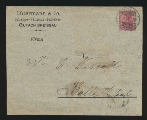 D. Reich Privatganzsache Umschlag PU 27 B 37 Firma linksbündig mit Zierstrich