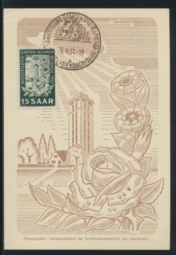 Saarland Brief 307 gute Anlaßkarte Ausstellung Garten Blumen Maximumkarte FDC