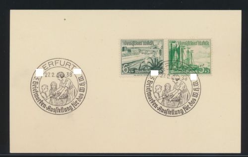 Reich WHW Zusammendruck mit 2 SST Erfurt Briefmarken Ausstellung für das WHW