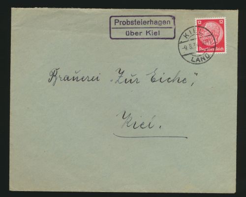 Deutsches Reich Brief EF Landpoststempel Probsteierhagen über Kiel 9.8.1934
