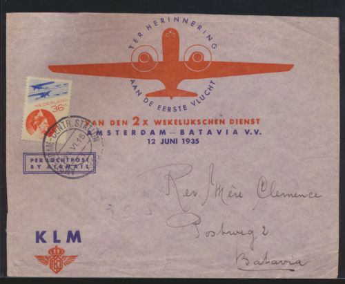 Flugpost air mail Niederlande dekorativer Brief Amsterdam Batavia Ostindien