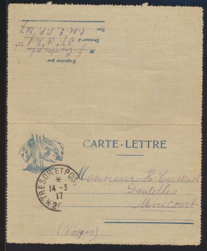 Militaria Frankreich France Feldpost Ganzsache Kartenbrief TRESOR ET POSTES