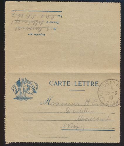 Militaria Frankreich France Feldpost Ganzsache Kartenbrief TRESOR ET POSTES