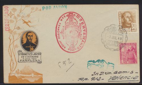 Flugpost air mail Spanien Spain Gedenken an Francisco Javier Pamplona Valencia
